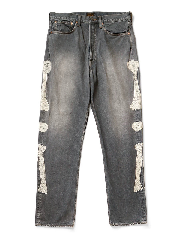 In-Stock Non-Kapital Hirata Kazuhiro Bone Skeleton Embroidery Pattern Casual Jeans
