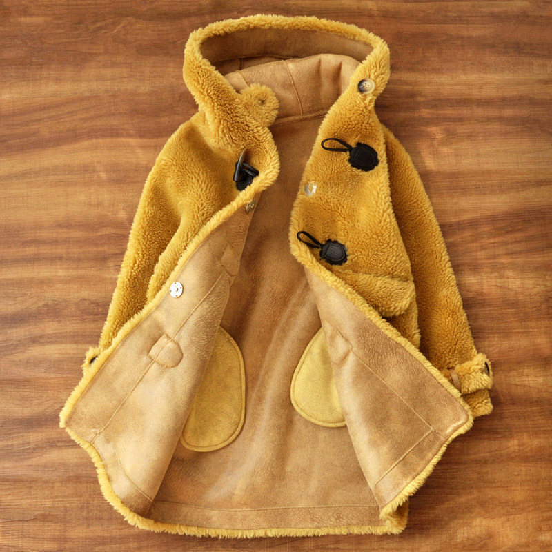 (broken yard clear cabin) girl leather hair integrated coat leather grass children lamb fur coat great children's winter dress long version
