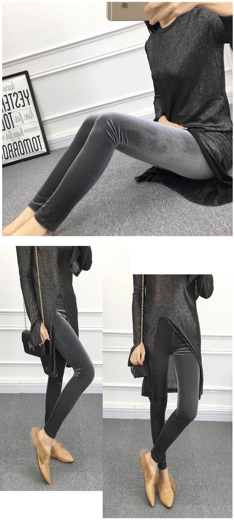 Phiên bản Hàn Quốc của quần legging nhung vàng xuân hè 2018 cho phụ nữ mặc chân thun co giãn retro bút chì chín phần mỏng quần ống rộng nữ