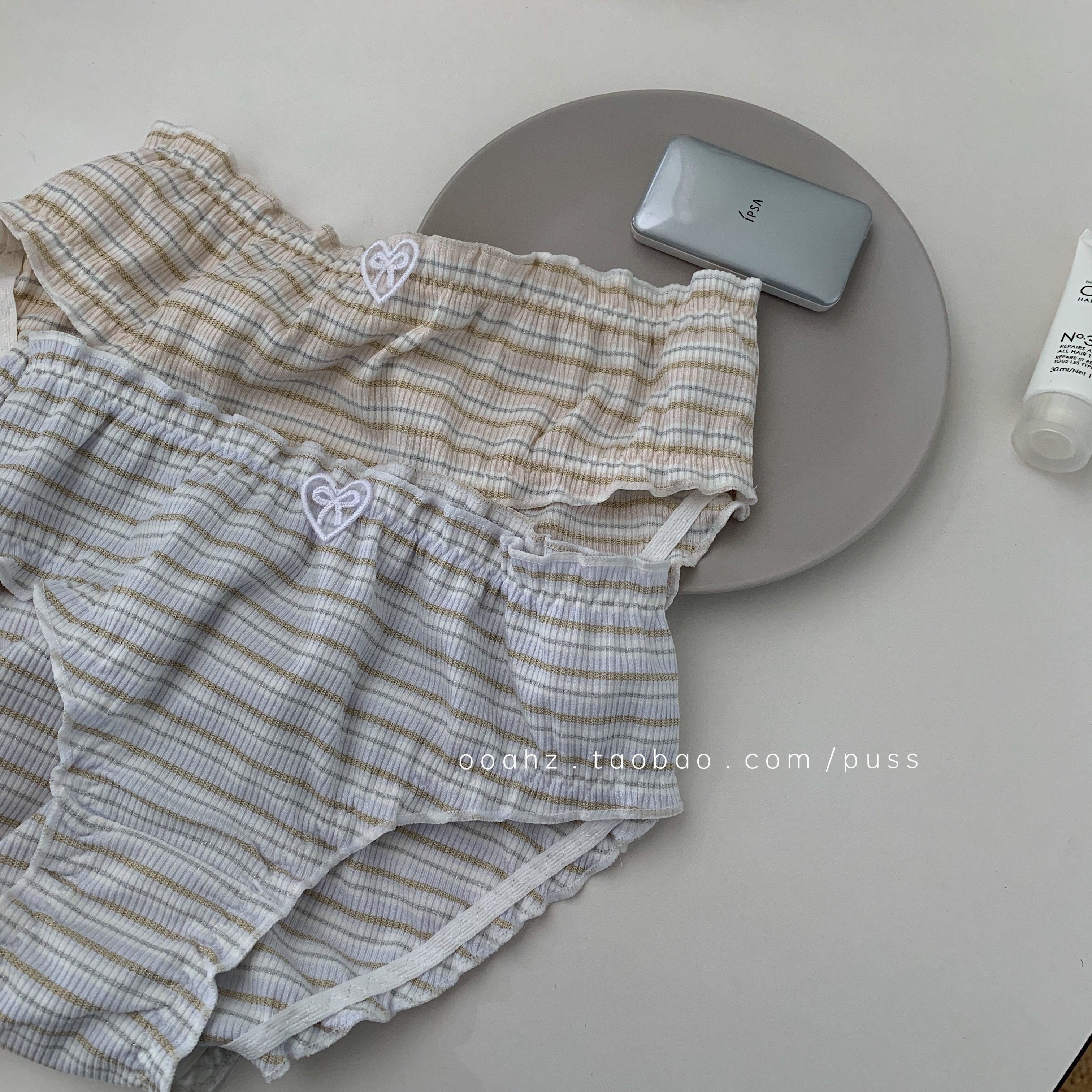 Puff Stripes ~ Clouds side Modale pro-skin Breathable Ins Girl Mid-Waist Underwear comfortable to wear without Le pp