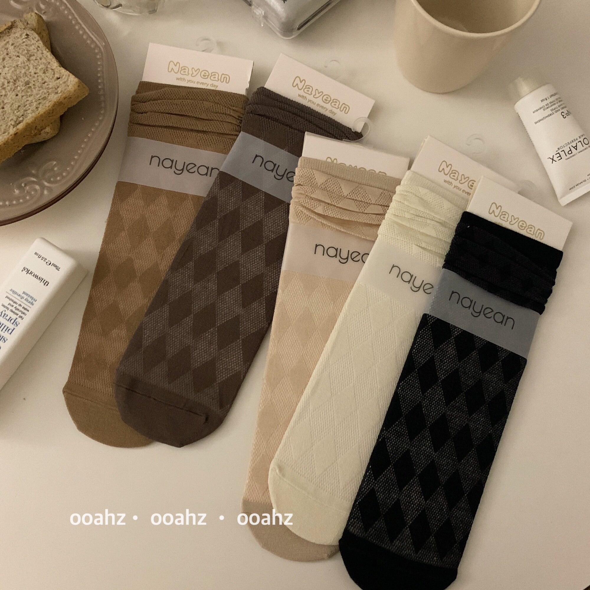 (Moderate Baking) Cafe Department Asymptoid Rhomboid Mesh Breathable Summer Thin Socks Woman Midbarrel Socks Long Socks