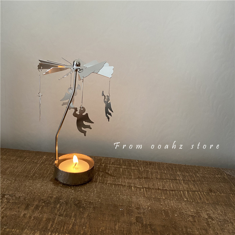 The Absolutely Beautiful ~ Rotating Little Angel Wax Candle Holder) Gold and silver hot rotating candlesticks to transfer windmills holiday small gifts