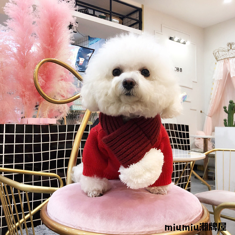 Dog triangle scarf saliva scarf cute teddy poodle small dog pet warm autumn and winter jewelry Christmas