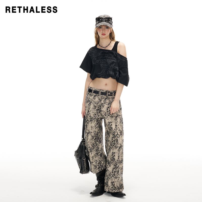 Rethaless Summer American Hot Girl Style Short Waist-Revealing Short-Sleeved T-Shirt for Women, Two-Piece Design Top