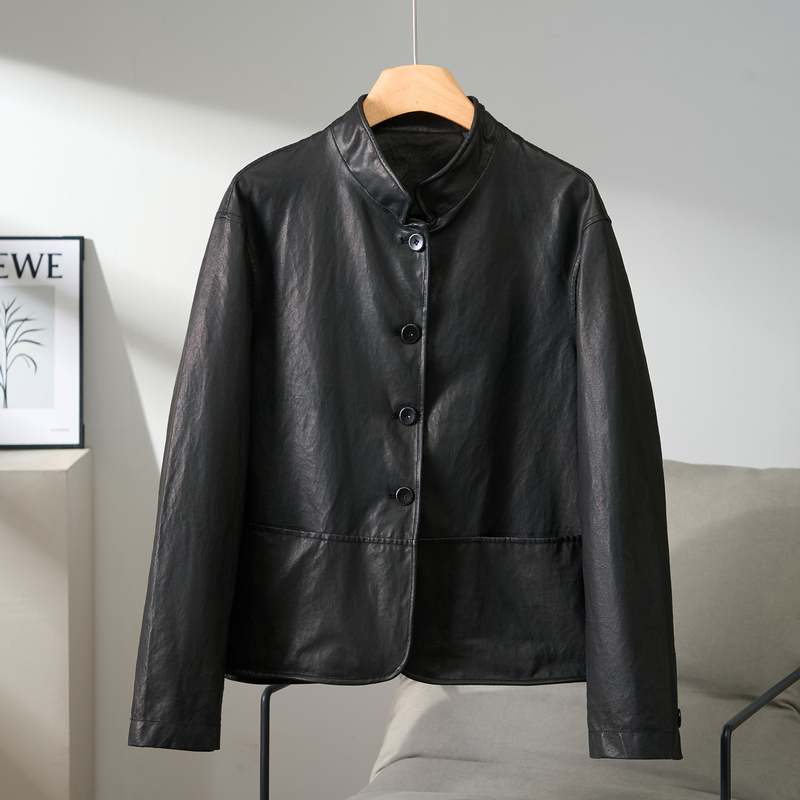 Spanish Imported Fetal Sheepskin, Ultra-Soft Genuine Leather Jacket for Women, 2026 Autumn New Vintage Stand-Up Collar Jacket