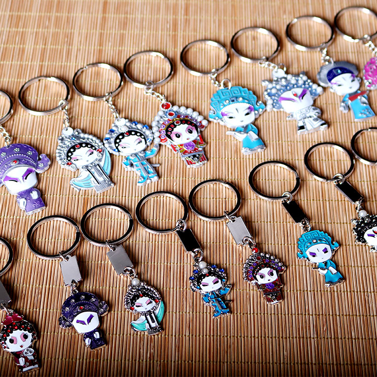 Overseas delivery of old foreign small gifts Chinese Wind features Peking Opera Facebook Metal Key Buttons Keyring Pendant