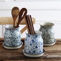 Jiuxia ceramic chopsticks tube Japanese high-end household drain chopsticks cage family kitchen large chopsticks spoon tableware storage box