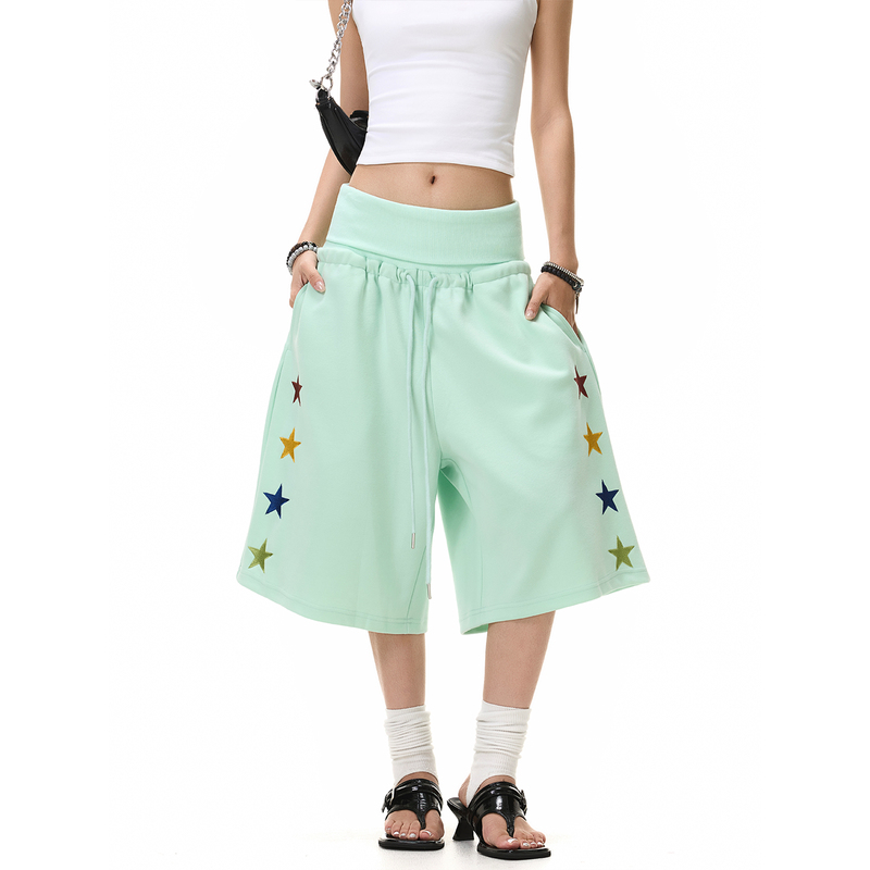 American Street Style Waistband Patchwork Design Casual Embroidered Casual Shorts Summer Dopamine Sports Style Shorts