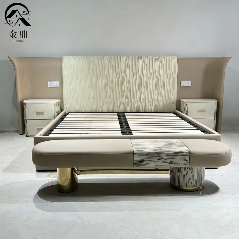 Italian-Style Light Luxury 1.8m Genuine Leather Bed, Widescreen High-End Luxury Villa Large Flat Master Bedroom Double Bed, Top Layer Cowhide Bed Italian-Style Light Luxury 1.8m Genuine Leather Bed, Widescreen High-End Luxury Villa Large Flat Master Bedroom Double Bed, Top Layer Cowhide Bed