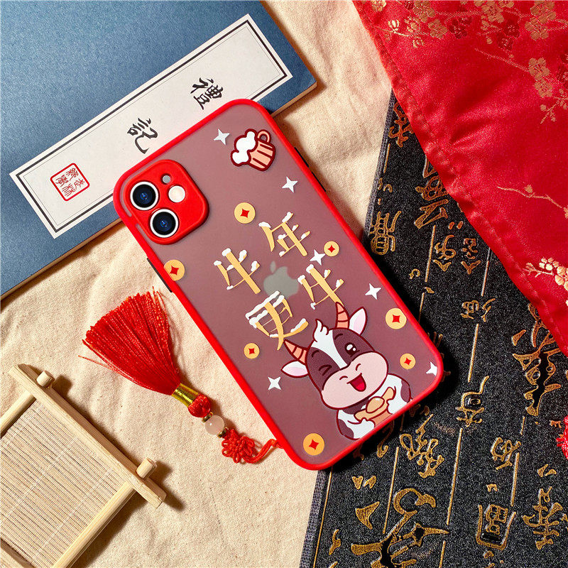 Apple 12 phone protection shell bull year more awesome iphone12 lens full package anti-fall apple 12promax personality creative cartoon cute iphone12pro new red