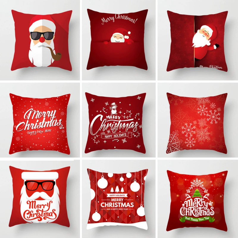 Năm mới Giáng sinh Lễ hội mùa xuân Ông già Noel Elk Snowman Cotton Linen Sofa Pillowcase Car Cushion Cover để đặt hàng - Trở lại đệm / Bolsters