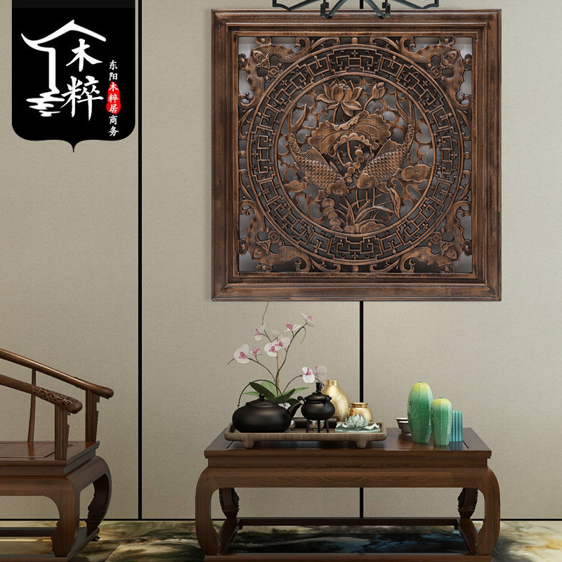 Dongyang wood carving Chinese camphor log solid wood antique home living room porch jewelry wall hanging carving pendant home