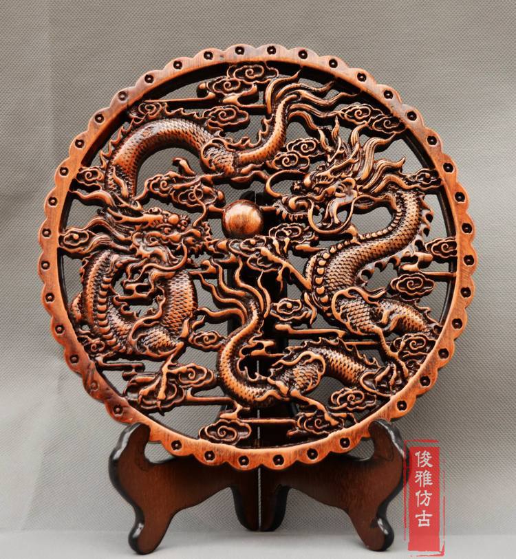 Dongyang woodcarving round ornaments hollow carving solid wood crafts Chinese style antique porch pendant decorative painting