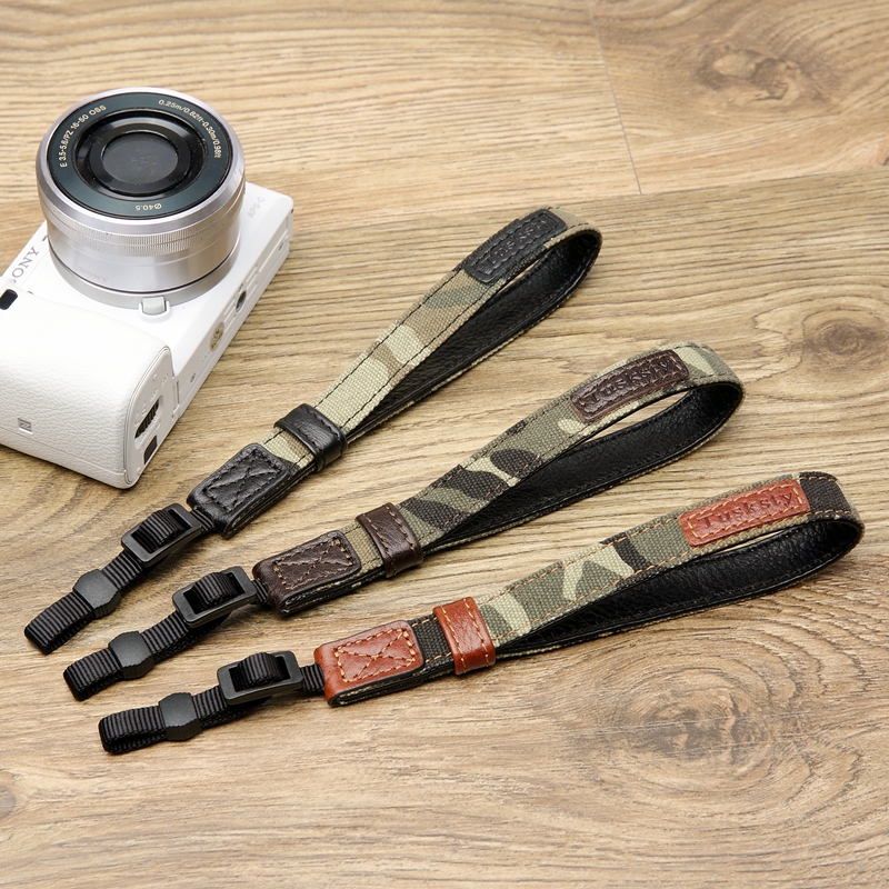 Micro Single Eye Camera Camera Bull Leather Cuff to apply Sony A6300 6500 A7RM3 7M2 camouflay hand rope sling