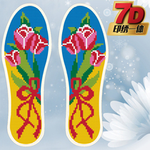 Cross-stitch insoles semi-finished products pure cotton printed patterns pure handmade cloth non-fading sweat-absorbent and deodorant flowers