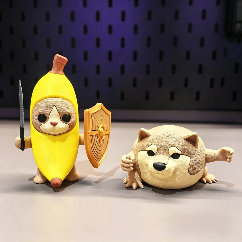 3D Printed Shiba Inu My Knife and Shield Internet-Famous Dog Banana Cat Biberabu Alien Little Green Figurine Cute and Funny Toy