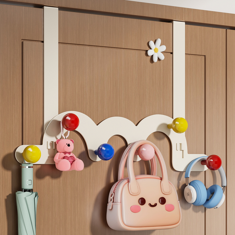 Cream-Colored Door Hook, No-Drill Door-Back Hanger, Dopamine-Style Coat Hook, Entryway Bag and Hat Storage