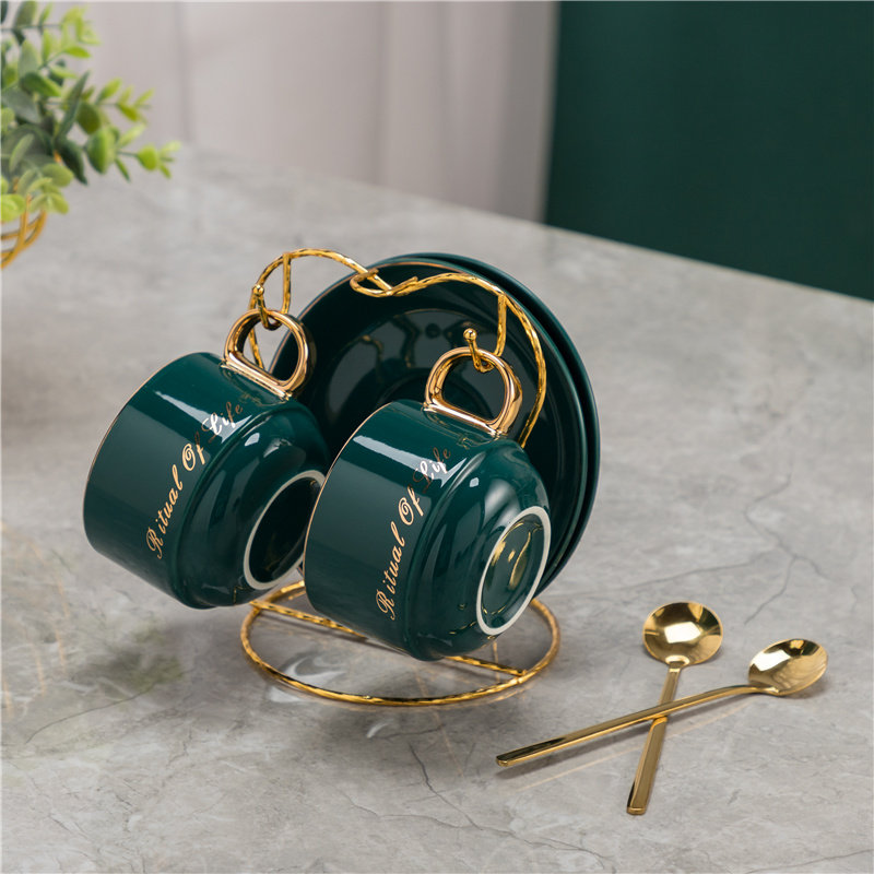Coffee Cup Set with Rack and Spoon European Small Luxury Afternoon Tea Cup Ceramic Light Luxury American Mug Household