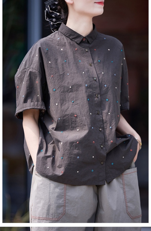 Summer New Style Artistic Retro Carbon Gray Breathable, Refreshing, Stylish, Casual, Versatile, Loose Short-Sleeved Shirt Summer New Style Artistic Retro Carbon Gray Breathable, Refreshing, Stylish, Casual, Versatile, Loose Short-Sleeved Shirt