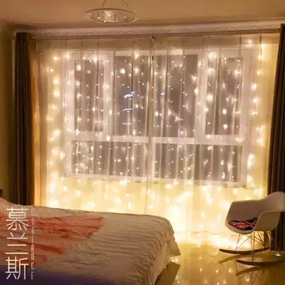 Led waterfall icicle curtains, small colored lights, flashing lights, string lights, starry bedroom, room romantic decoration background, outdoor