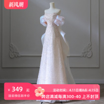 High-end heavy work light wedding dress with a shoulder-to-shoulder bride gas light extravagant and small crowdfish tail engagement gown for a guest banquet Long dress