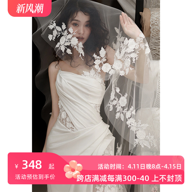 Wedding dress, advanced tube top, french style, flowered, high-quality style, 