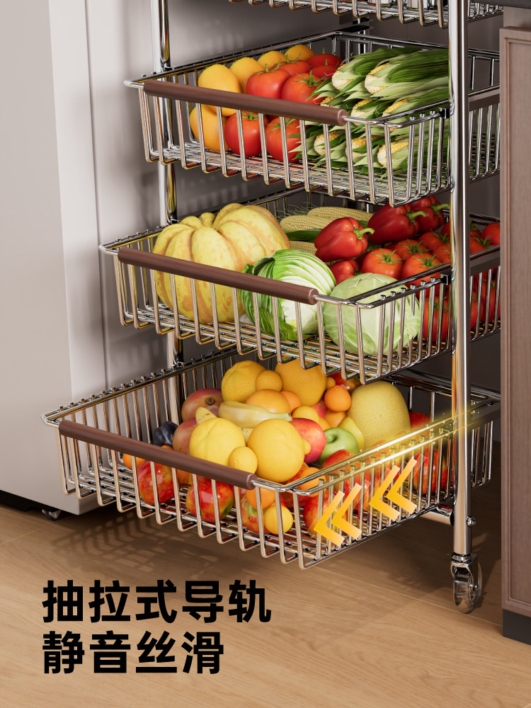 Medieval-Style Kitchen Storage Rack, Small Trolley, Multi-Functional, Multi-Layer Fruit and Vegetable Basket, Snack Movable Storage Rack