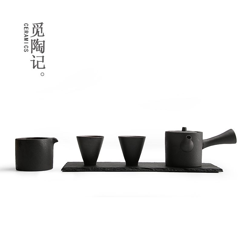 Kung Fu Tea Set with One Pot and Two Cups, Suitable for Office and Home Use, Quick Tea Cup, Teapot, Tea Tray, Tea Cup, Coarse Ceramic Dry Brewing Tea Set
