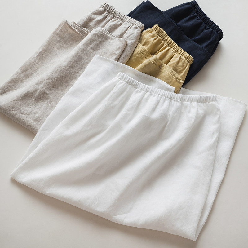 Pure Linen Straight Skirt, Simple and Artistic, Versatile for Work, Solid Color, Slimming, Mid-Length, Slit Skirt, Summer Wear