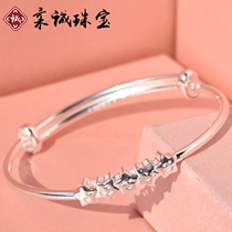 New lady push-pull foot silver ten thousand foot pure silver silver bracelet woman 9999 to send girlfriend lover Three-eight-section gift silver bracelet