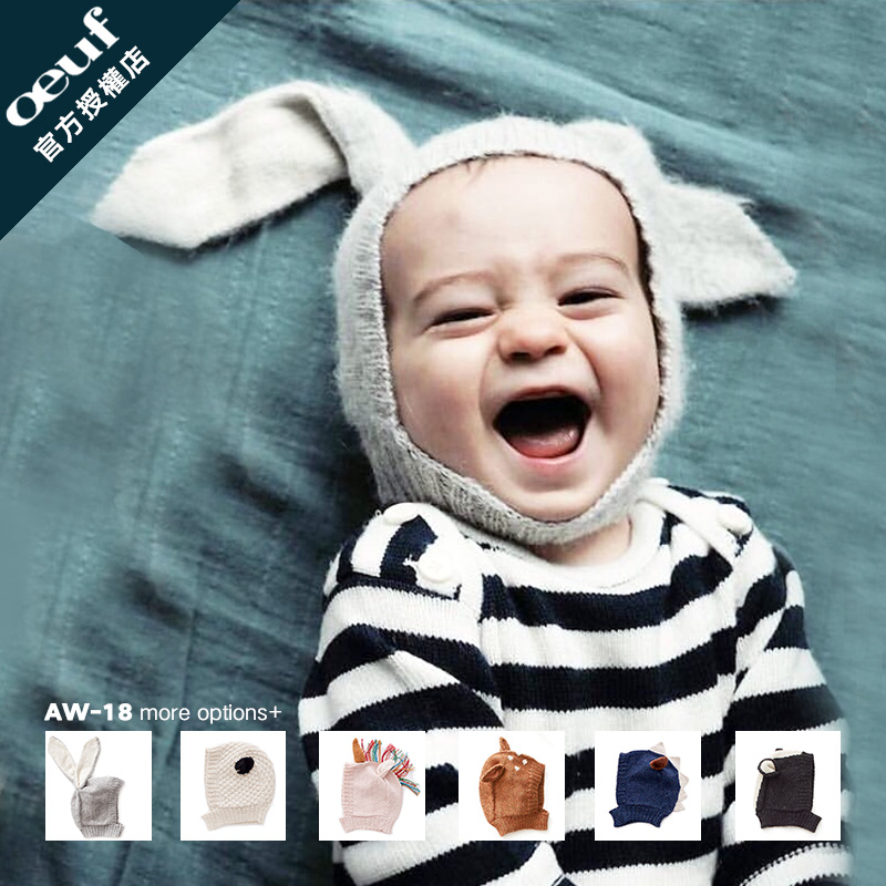 (Oeuf NYC) ultra cute young goat suede small animal solid ears warm knit hat with multiple spots