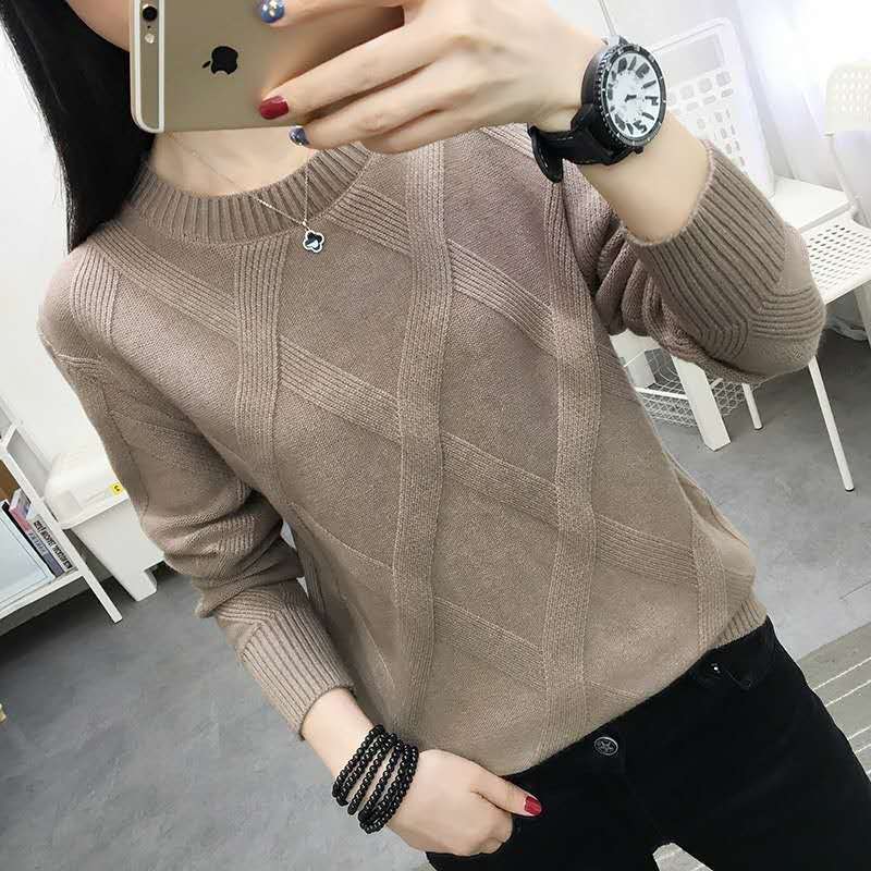 Fleece-Lined/Non-Fleece-Lined 2024 Autumn and Winter New Sweater for Women, Pullover Base Shirt, Loose Base Top, Knitted Sweater for Women