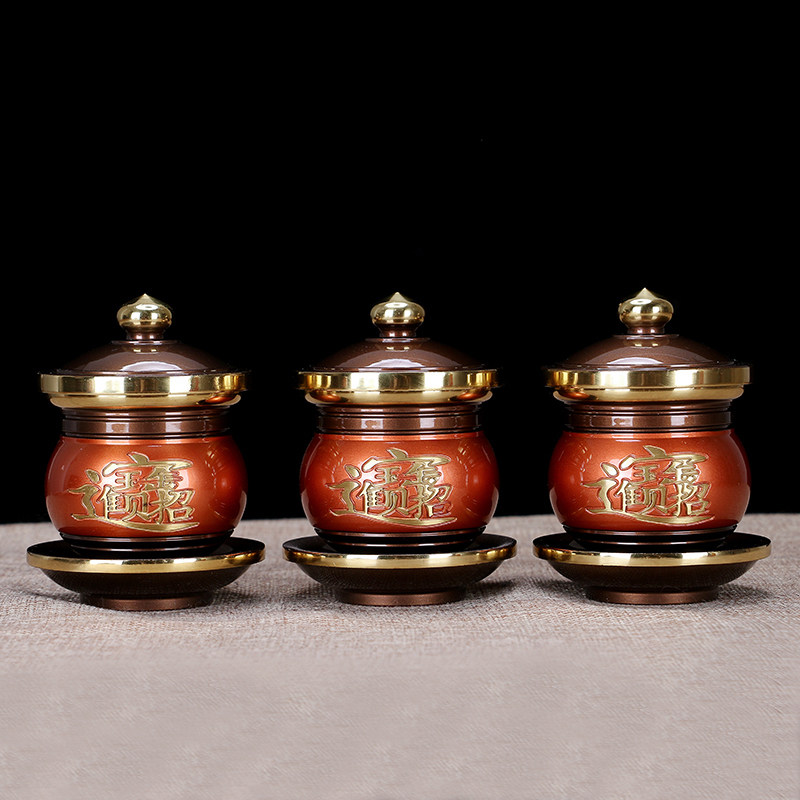 Buddhist temple holy water cup to attract wealth into treasure God of wealth copper water cup Guanyin for the cup Buddha word lotus water purification cup for the Buddha's front cup