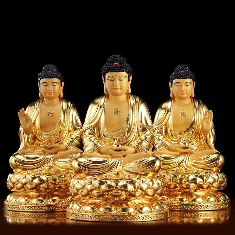 Pure copper hand paste gold Sakyamuni Buddha Buddha statue Amitabha Buddha statue Buddha Sanbao Buddha such as coming to Buddha to worship the pendulum