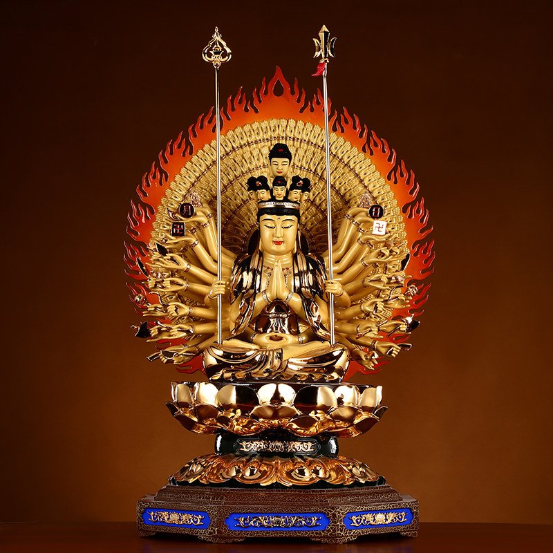 Round-pass craftsmanship Taiwan's golden whole bronze Qiankuanyin Buddha statue worshipped home Thousand Hands one thousand Eye on the BodhisattBodhisattBodhisattva