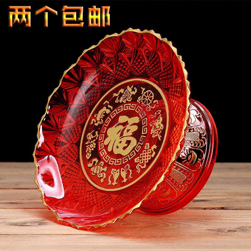 Crystal red offering plate Household God of wealth fruit plate Offering Buddha fruit plate Plastic melon seeds dried fruit plate Tribute plate fruit plate