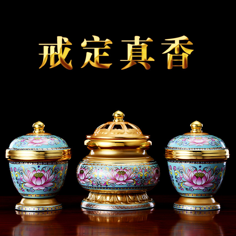 Yuantong Craft Buddhist supplies Ring incense Sandalwood furnace set Copper Alloy Buddha Hall Temple Puja incense powder cup