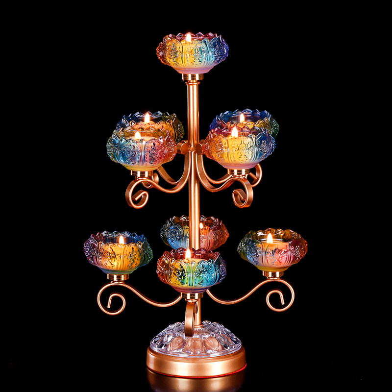 Roundtone craft products Nine glass lotus lamp ghee lamp lamp candlestick household Buddha lamp frame long lamp frame