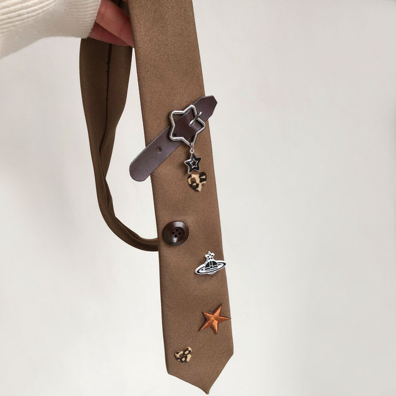Elegant Embroidered Brown Star Tie Necklace Decorative Bow Tie Retro College Style Versatile Fashion Scarf Elegant Embroidered Brown Star Tie Necklace Decorative Bow Tie Retro College Style Versatile Fashion Scarf