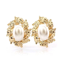 European and American Exaggerated Personality Golden Leaves Pearl Big Ear Nail Fashion Temperament Famous EXAGGERATED RETRO EARRINGS Earrings Woman