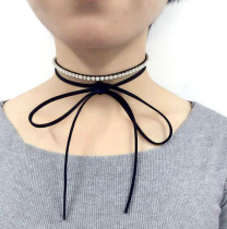 choker double layer original Cebu neck ornament minimalist black inlaid drilling short neck chain neck with collar female lock bone necklace