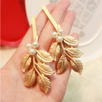 South Korea Retro Pop Golden Foliage Pearl Liu Haifa Khafa Hairpin Clip Edge Clip Top Clip Female Hair Accessories Headwear Accessories