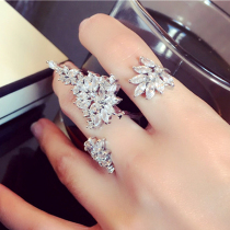 European and American Exaggerated Feather Zircon with Finger Ring Female Inlaid Drilling Fashion Famous and Feminine Temperament Bride opening ring accessories