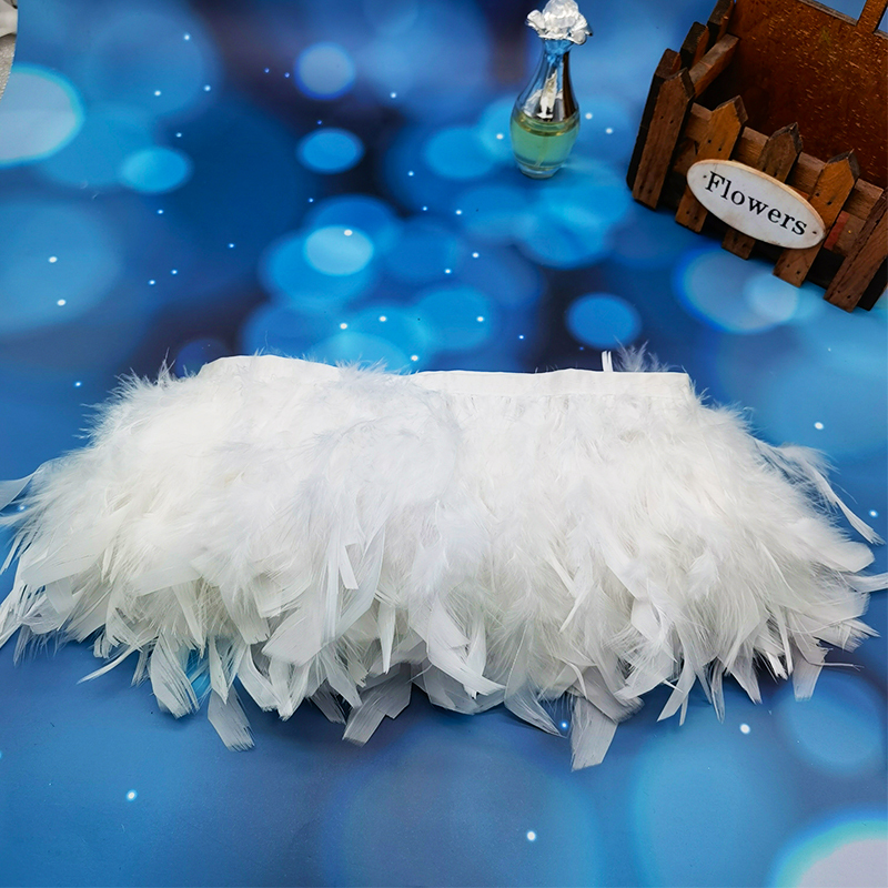 Turkey Feather Fabric Edge Trim, Feather Ribbon with Lace, Fluffy Strips, Clothing Accessories, Trendy Skirt Trim, Handmade Clothing DIY Materials