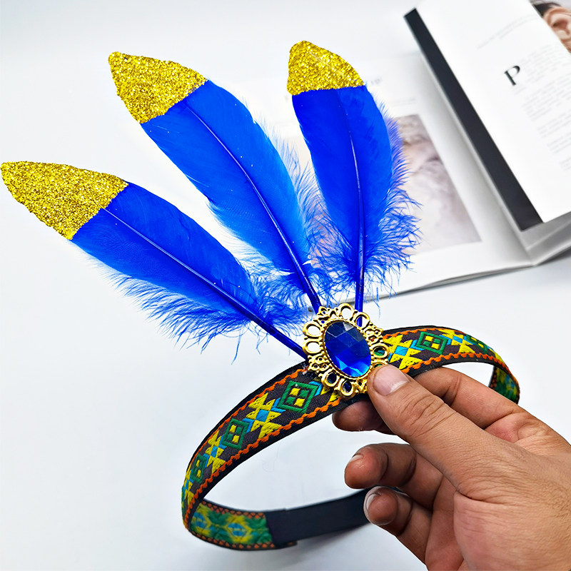 African drum Indian headband ethnic style feather headdress stage performance spray gold high-grade chicken feather headband headband