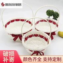 Flower girl basket a woven portable wedding flower basket imitation rattan picnic basket ins small fruit basket