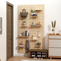 Solid wood hole board wall storage rack wooden display rack wall hanging bookshelf entrance wall partition storage rack