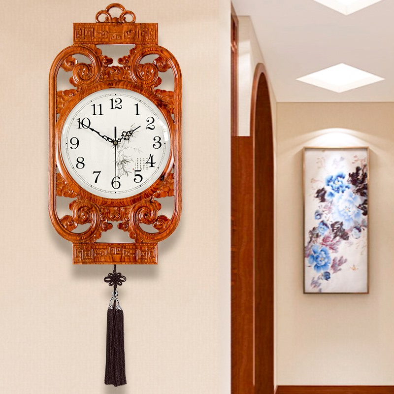 New Chinese style solid wood living room wall clock mute Huanghuali decorative mahogany creative Chinese style atmospheric quartz clock hanging watch