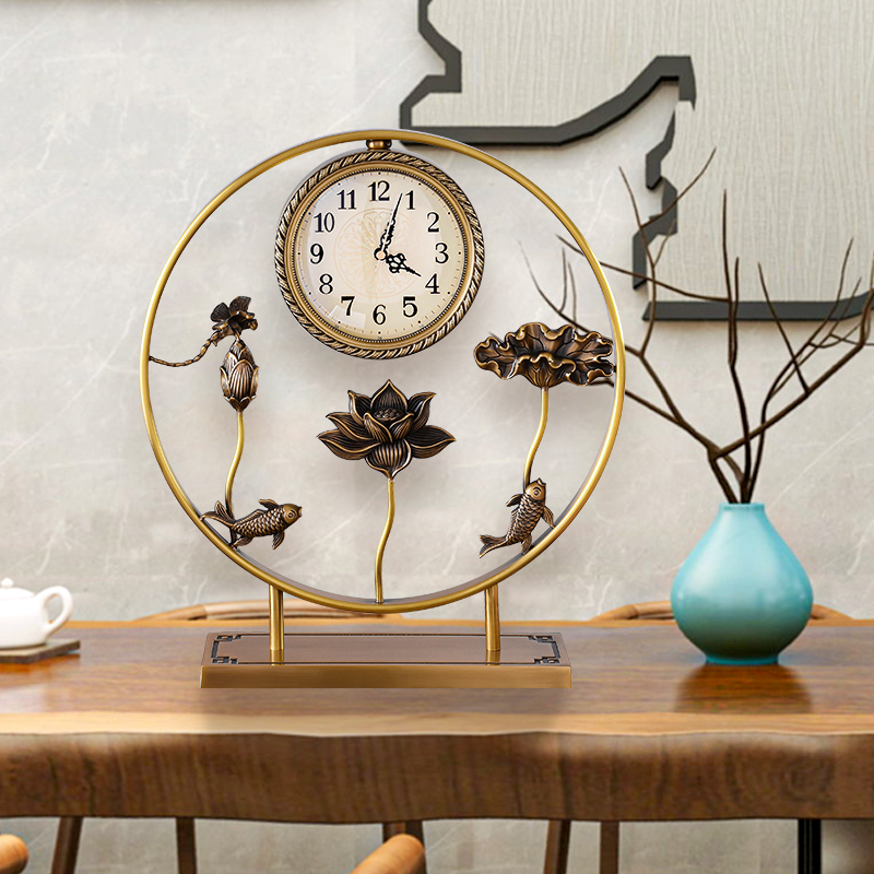 New Chinese seat bell Bronze headboard Creative mute Living room Table Clock Block Clock China Wind and watch Home Desktop Clock