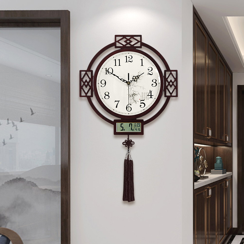 New Chinese hanging clock Living room Home Creative China Wind and watches minimalist Lunar Silent Clock Woody Quartz Clock